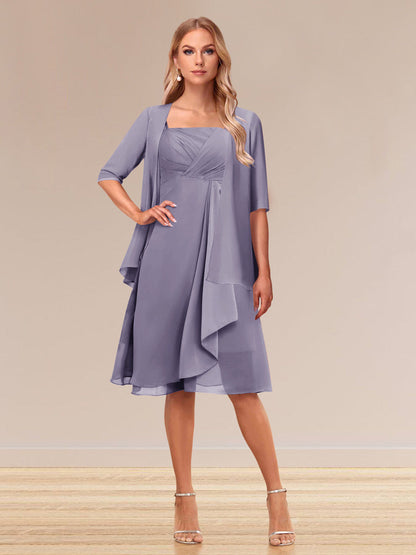 Robe de Soirée Formelle à Manches Mi-Longues et Coupe Princesse avec Volants et Veste