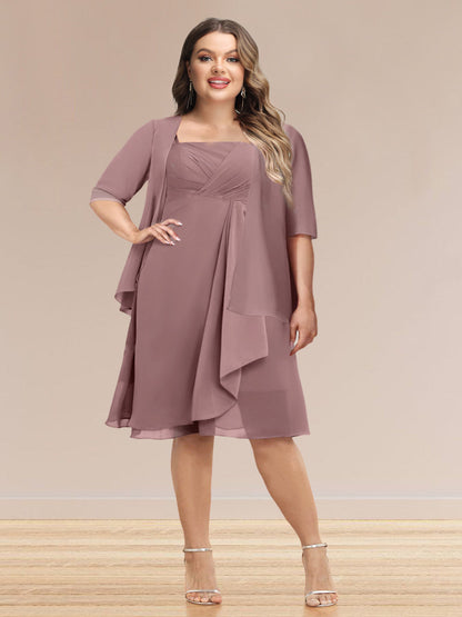 Robe de Soirée Grande Taille, Coupe Trapèze/Princesse, Manches Mi-Longues avec Volants et Veste