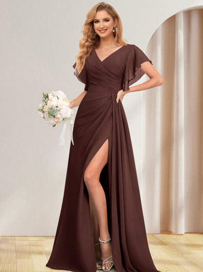 Ligne A/Princesse V-Neck Longueur Côté Divisé Robes de Demoiselle d'Honneures