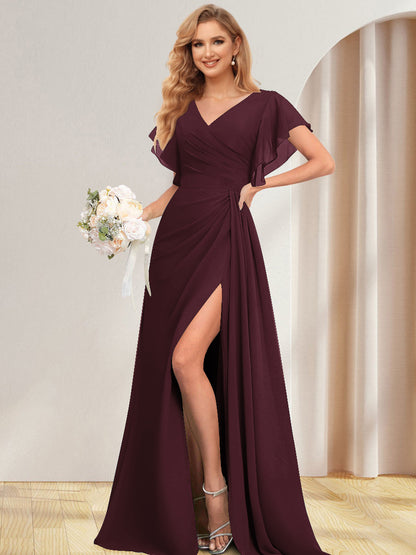 Ligne A/Princesse V-Neck Longueur Côté Divisé Robes de Demoiselle d'Honneures