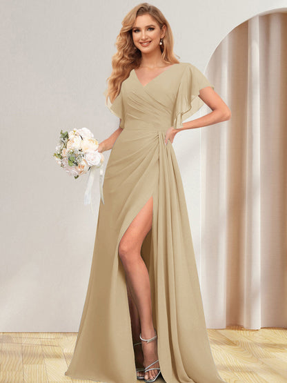 Ligne A/Princesse V-Neck Longueur Côté Divisé Robes de Demoiselle d'Honneures