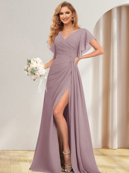 Ligne A/Princesse V-Neck Longueur Côté Divisé Robes de Demoiselle d'Honneures