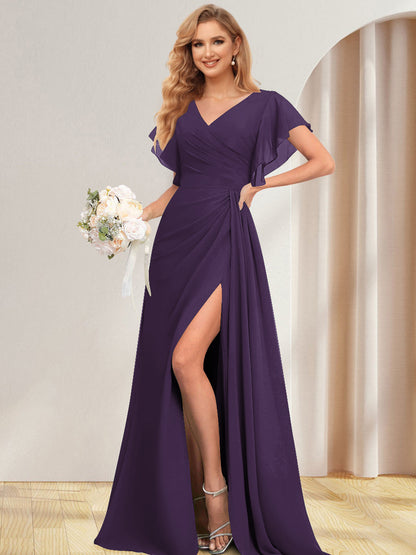 Ligne A/Princesse V-Neck Longueur Côté Divisé Robes de Demoiselle d'Honneures