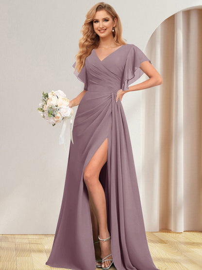 Ligne A/Princesse V-Neck Longueur Côté Divisé Robes de Demoiselle d'Honneures