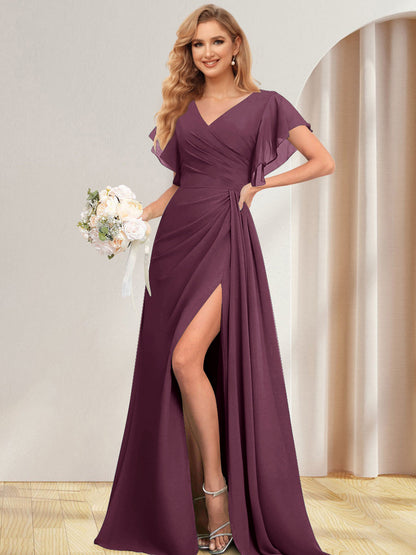 Ligne A/Princesse V-Neck Longueur Côté Divisé Robes de Demoiselle d'Honneures