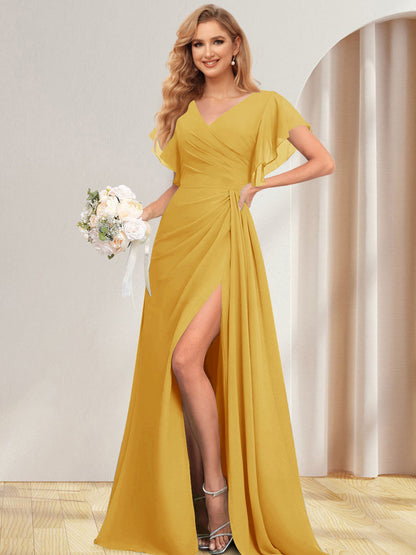 Ligne A/Princesse V-Neck Longueur Côté Divisé Robes de Demoiselle d'Honneures