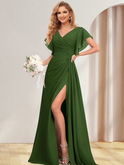 Ligne A/Princesse V-Neck Longueur Côté Divisé Robes de Demoiselle d'Honneures