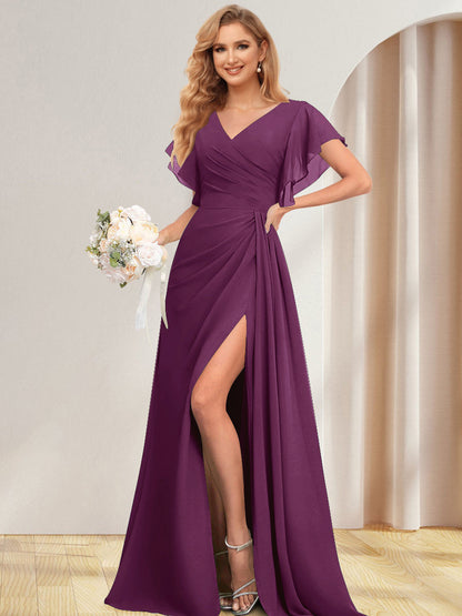 Ligne A/Princesse V-Neck Longueur Côté Divisé Robes de Demoiselle d'Honneures