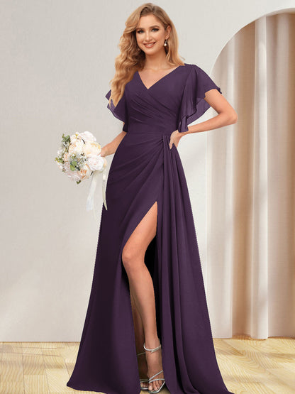 Ligne A/Princesse V-Neck Longueur Côté Divisé Robes de Demoiselle d'Honneures
