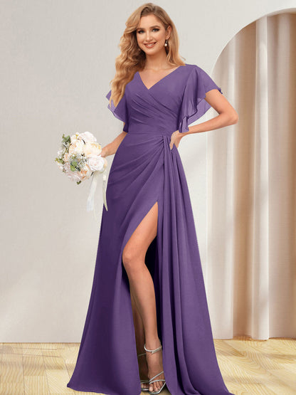 Ligne A/Princesse V-Neck Longueur Côté Divisé Robes de Demoiselle d'Honneures