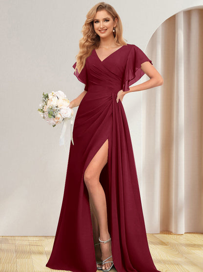 Ligne A/Princesse V-Neck Longueur Côté Divisé Robes de Demoiselle d'Honneures