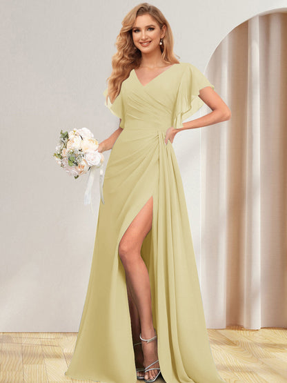 Ligne A/Princesse V-Neck Longueur Côté Divisé Robes de Demoiselle d'Honneures