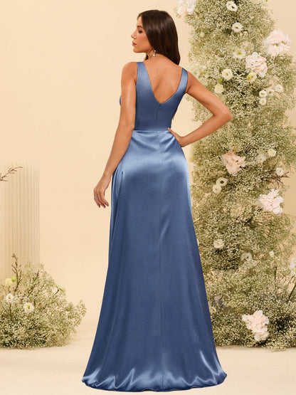 Robe Longue de Soirée Trapèze/Princesse à Col en V et Froncée