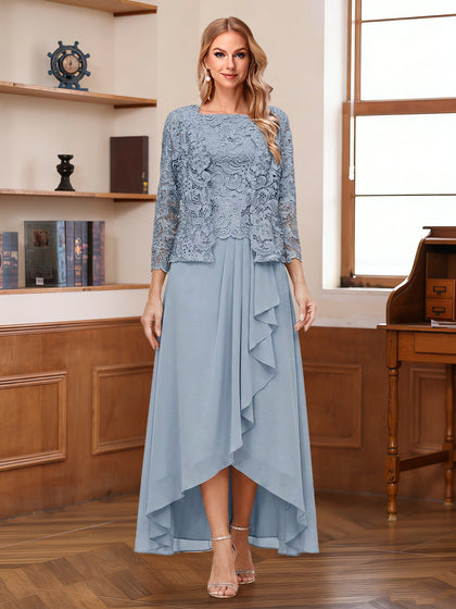 Ligne A/Princesse Col Carré 3/4 Manches Asymétrique Robes Mère de la Mariée avec Appliques & Veste