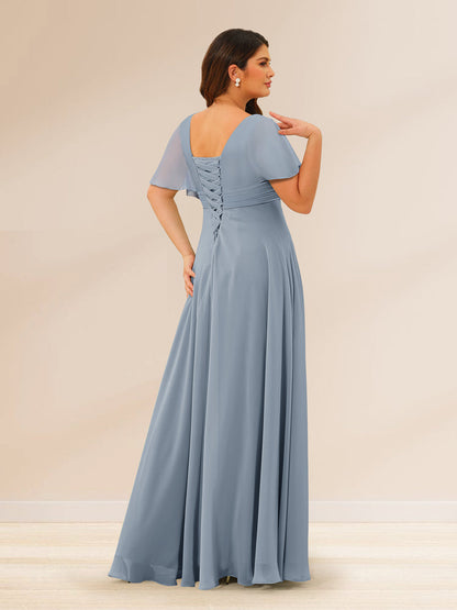 Robes de Demoiselle d'Honneur Grande Taille à Col En V et Manches Courtes avec Poches
