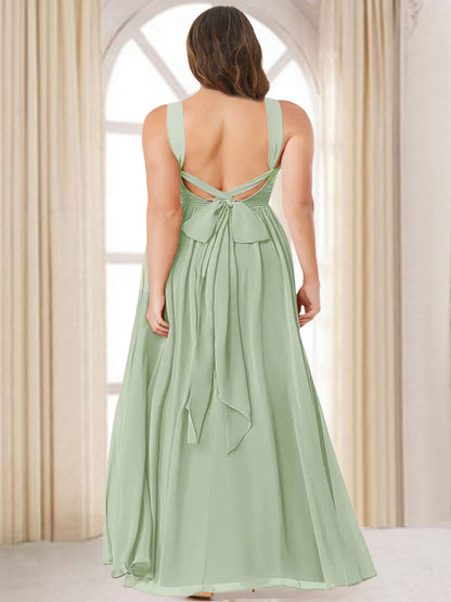 Robe de Demoiselled'Honneur Longue Grande Taille, Coupe A-Line/Princesse, Dos Nu avec Fente Latérale