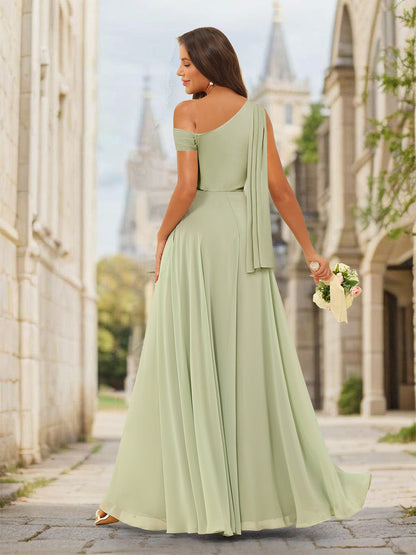 Robe de Demoiselled'Honneur Longue Asymétrique, Coupe A-Line/Princesse, à Une Épaule et Fente Latérale