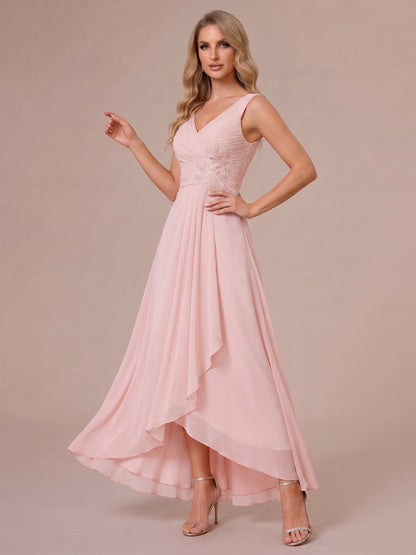 Robe Mère de la Mariée Ligne A/Princesse Asymétrique, Col Cœur Sans Manches, avec Appliques & Veste