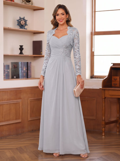 Robe Mère de la Mariée Longueur Sol Ligne A/Princesse à Col Cœur, Appliques & Veste