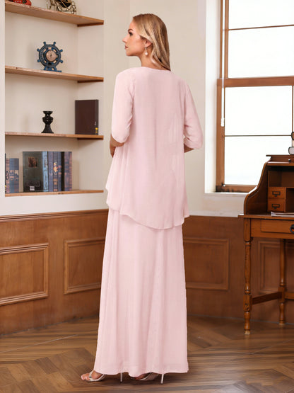 Robe de la mère de la mariée trapèze asymétrique sans manches, volants avec veste