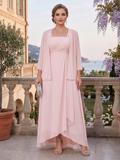 Ensemble Robe Grande Taille Mère de la Mariée A-Ligne Asymétrique Sans Manches avec Veste et Volants