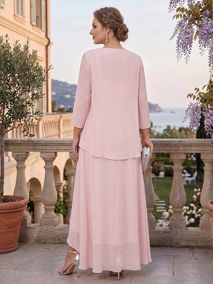 Ensemble Robe Grande Taille Mère de la Mariée A-Ligne Asymétrique Sans Manches avec Veste et Volants