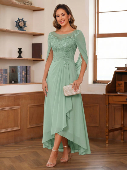 Ligne A/Princesse Scoop Asymétrique Robes Mère de la Mariée avec Cap & Appliques
