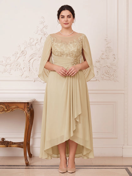 Ligne A/Princesse Scoop Asymétrique  Robes Mère de la Mariée Grande Taille avec Cap & Appliques