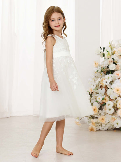 Robe Princesse en Dentelle sans Manches Col en V Longueur Au Genou pour Petite Fille d'Honneur