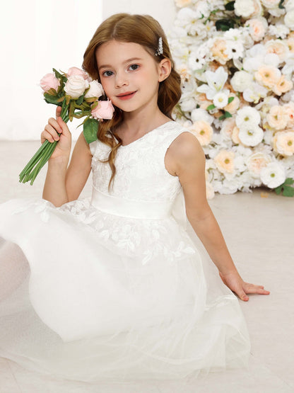 Robe Princesse en Dentelle sans Manches Col en V Longueur Au Genou pour Petite Fille d'Honneur