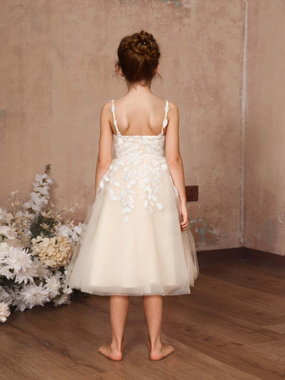 Robe Princesse en Tulle sans Manches Col en V Longueur Au Genou pour Petite Fille d'Honneur