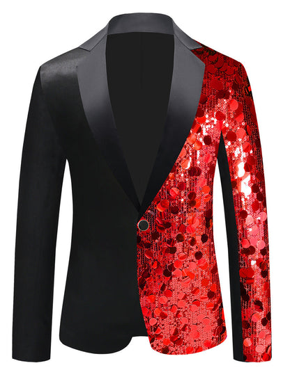 Veste de Fête pour Homme à Coupe Ajustée, Revers Cranté, Boutonnage Simple à Un Bouton avec Paillettes