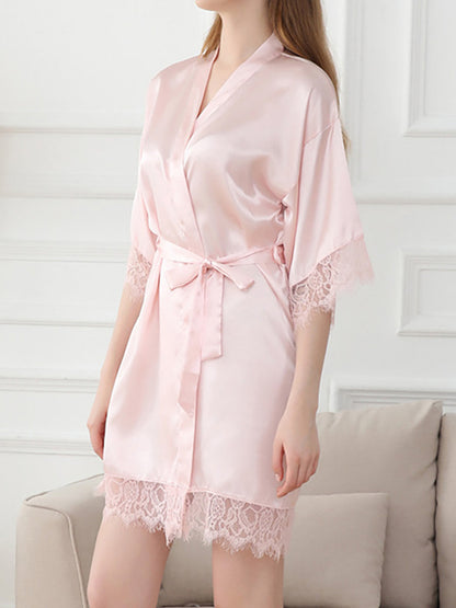 Robes de Mariée Courtes/Mini en Satin de Soie de Couleur Unie avec Bordure en Dentelle