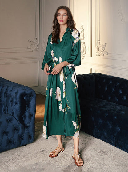 Robes de Femme Longueur Thé à Fleurs Aquarelle Peintes à la Main