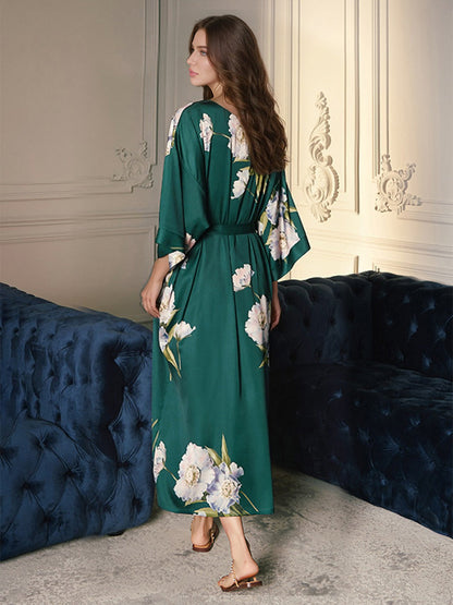 Robes de Femme Longueur Thé à Fleurs Aquarelle Peintes à la Main
