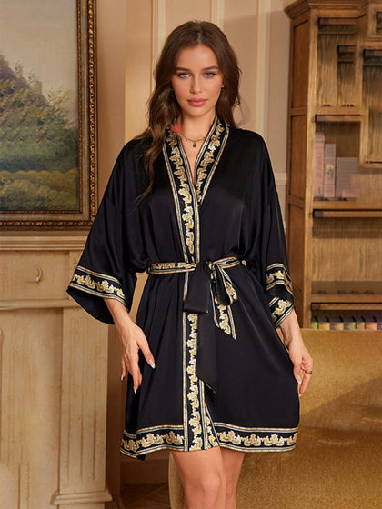 Robe Courte/Mini pour Femme à Imprimé Floral avec Plaque de Contraste Noire