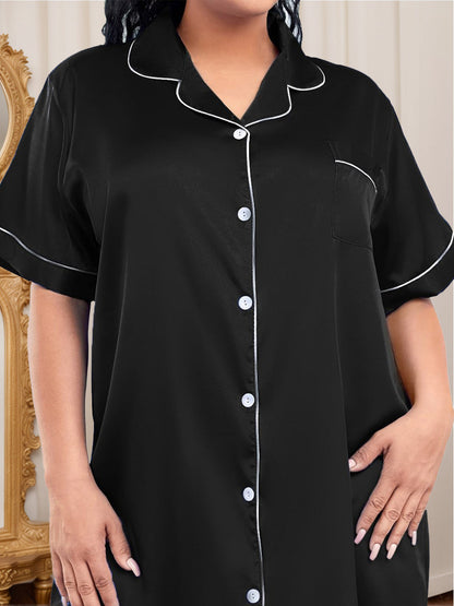 Robe Mini Confortable à Manches Courtes Noire pour Femmes