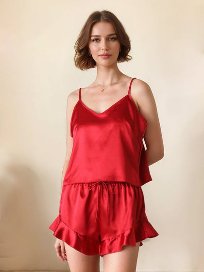 Ensemble de Robe Deux Pièces sans Manches à Bretelles Fines avec Volants