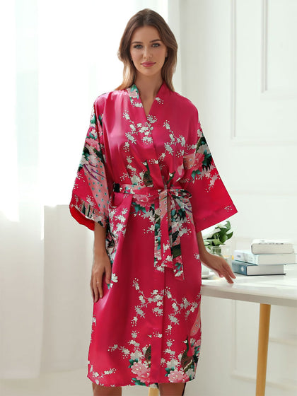 Robes de Demoiselle d'Honneur Imprimées Paon à Manches 3/4 Longueur Genou pour Femmes