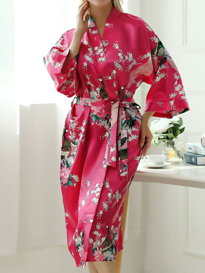 Robes de Demoiselle d'Honneur Imprimées Paon à Manches 3/4 Longueur Genou pour Femmes