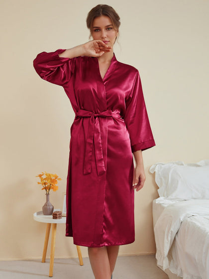 Robes Décontractées pour Femmes à Manches 3/4, Longueur Genou, Couleur Unie