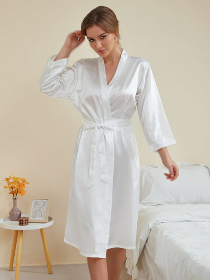 Robes Décontractées pour Femmes à Manches 3/4, Longueur Genou, Couleur Unie