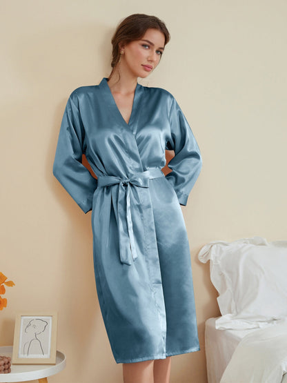 Robes Décontractées pour Femmes à Manches 3/4, Longueur Genou, Couleur Unie