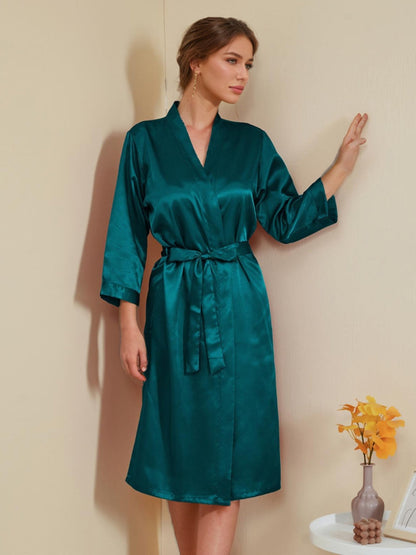 Robes Décontractées pour Femmes à Manches 3/4, Longueur Genou, Couleur Unie