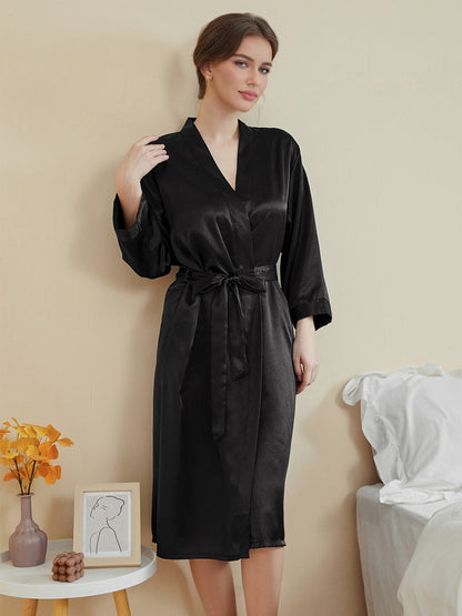 Robes Décontractées pour Femmes à Manches 3/4, Longueur Genou, Couleur Unie