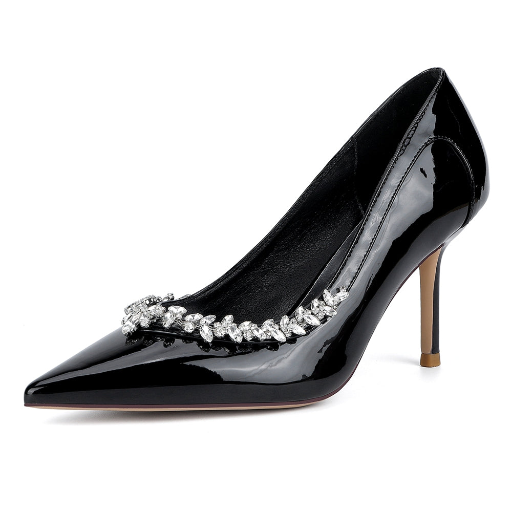 Chaussures de Soirée à Talons Aiguilles et Bout Fermé en Dentelle Pour Femmes