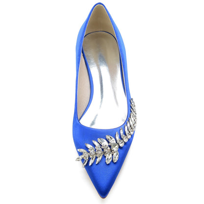 Chaussures de Soirée En Satin de Soie pour Femmes avec Talon Plat et Bout Fermé et Strass