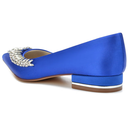 Chaussures de Soirée En Satin de Soie pour Femmes avec Talon Plat et Bout Fermé et Strass