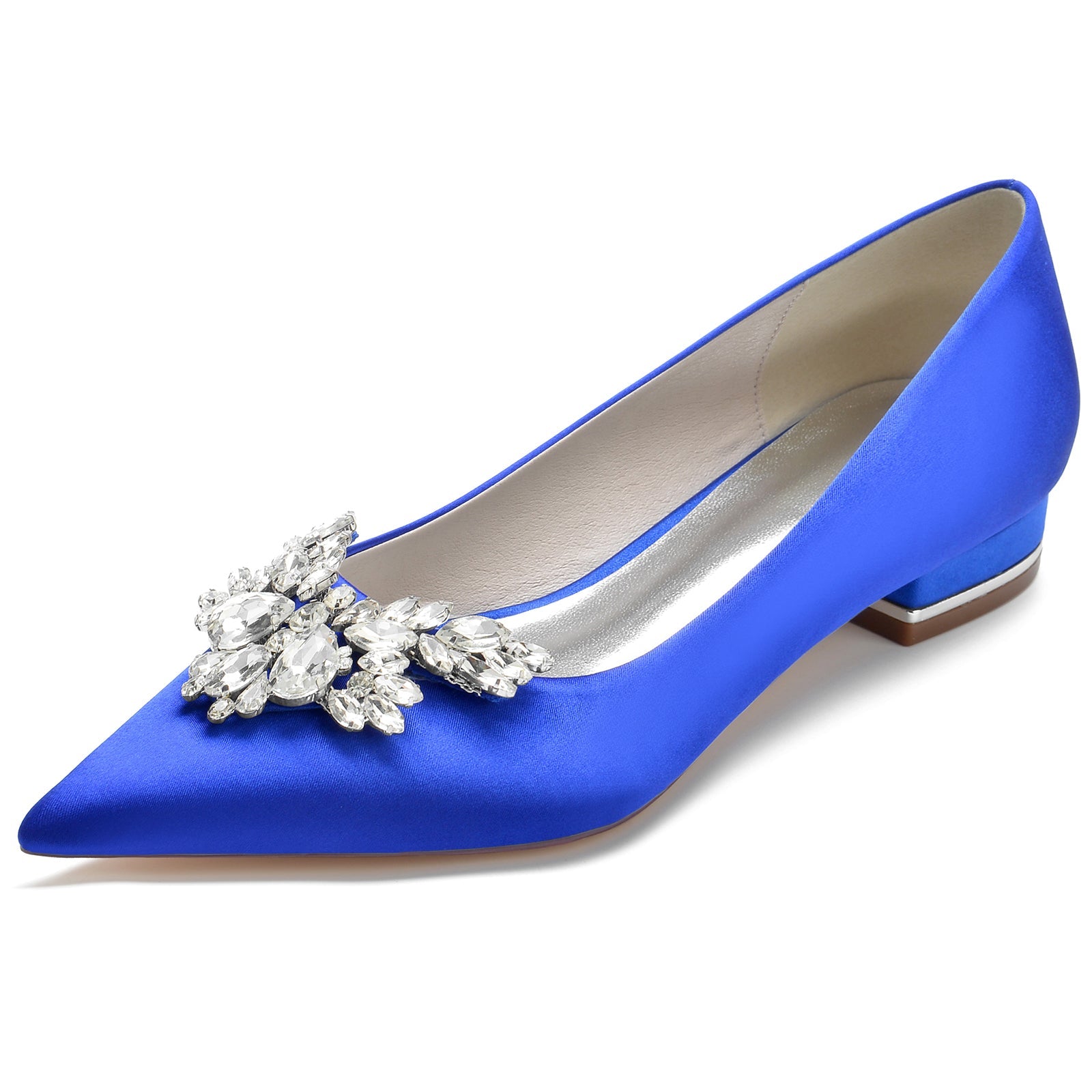 Chaussures de Soirée à Talon Plat et Bout Fermé En Satin de Soie pour Femmes avec Strass