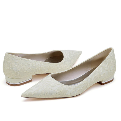 Chaussures de Mariage à Talon Plat et Bout Fermé En Dentelle pour Femmes